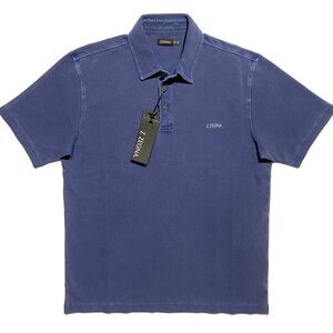 Z ZEGNA Mens Garment Dyed Logo Short Sleeve Pique Polo Shirt Blue